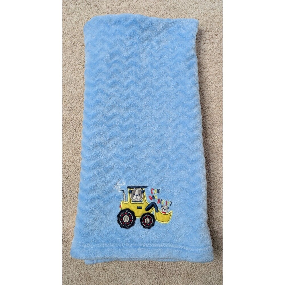 Zak & Zoey Blue Dogs in Tractor Can You Dig It? Chevron Fleece Baby Blanket